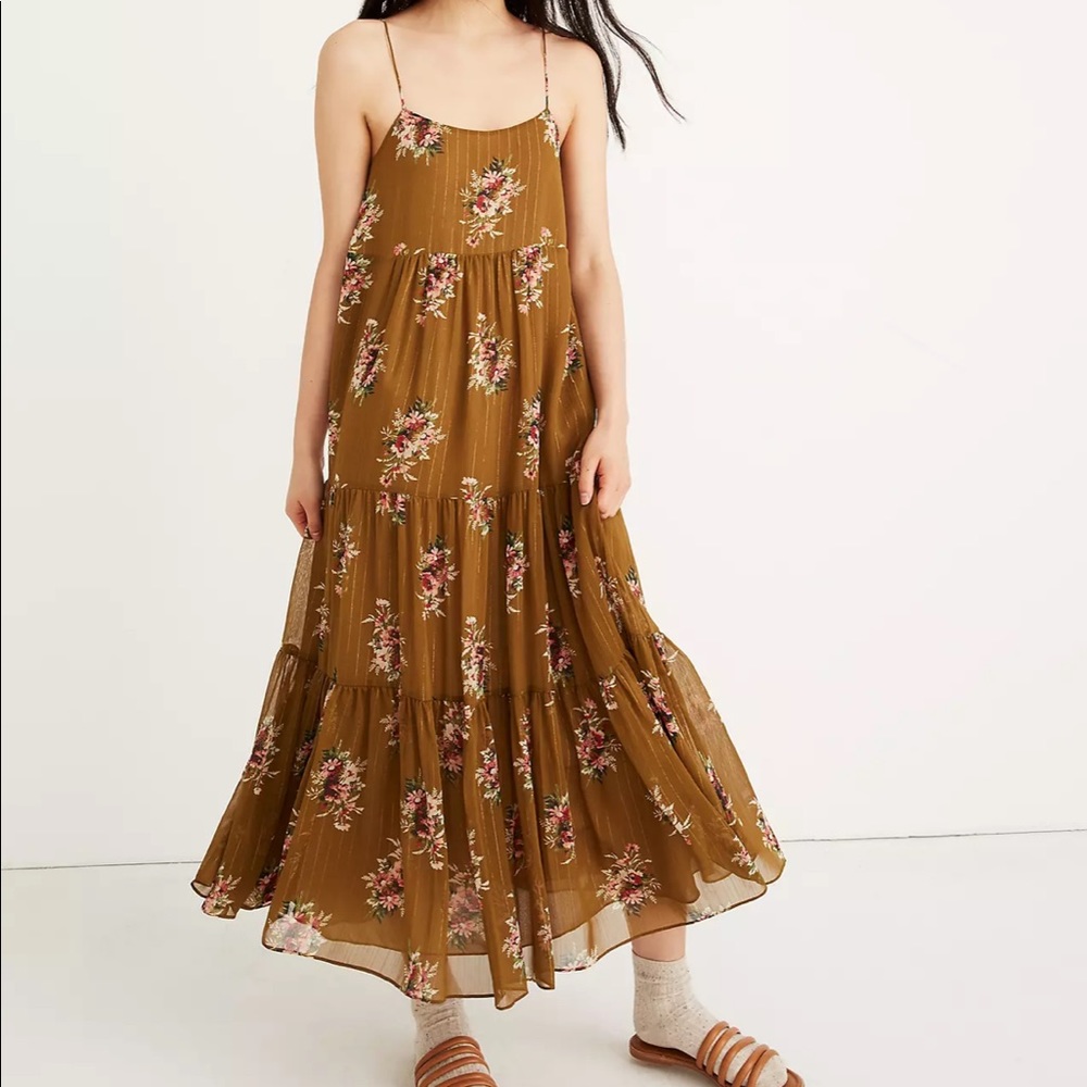 *NWOT Madewell Cami Tier Floral Metallic Dress